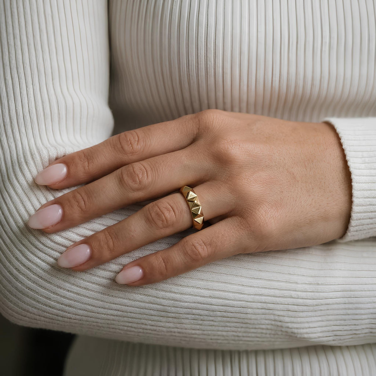 14K / 18K Solid Gold Pyramid Stud Ring