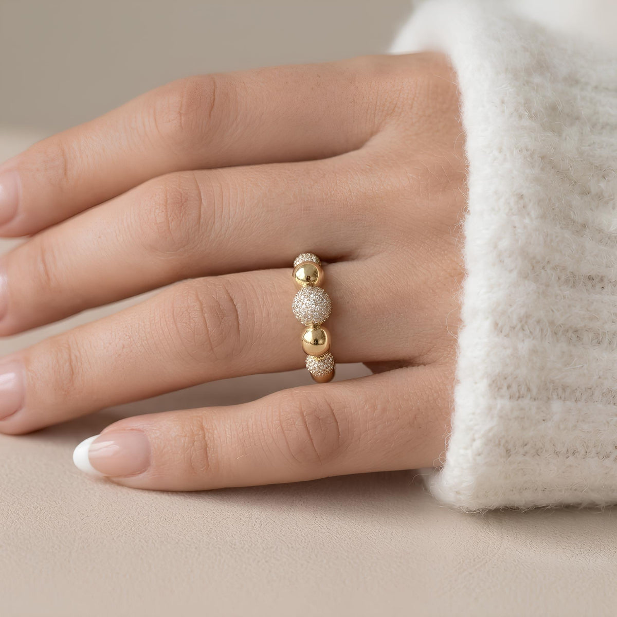 14K / 18K Solid Gold Pave Ball Ring