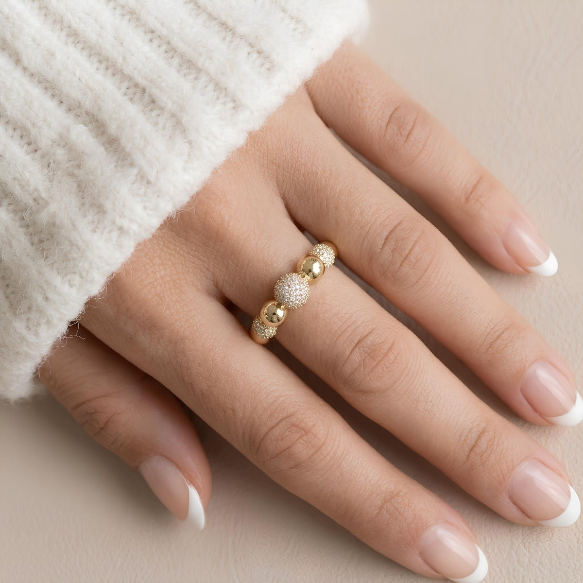 14K / 18K Solid Gold Pave Ball Ring