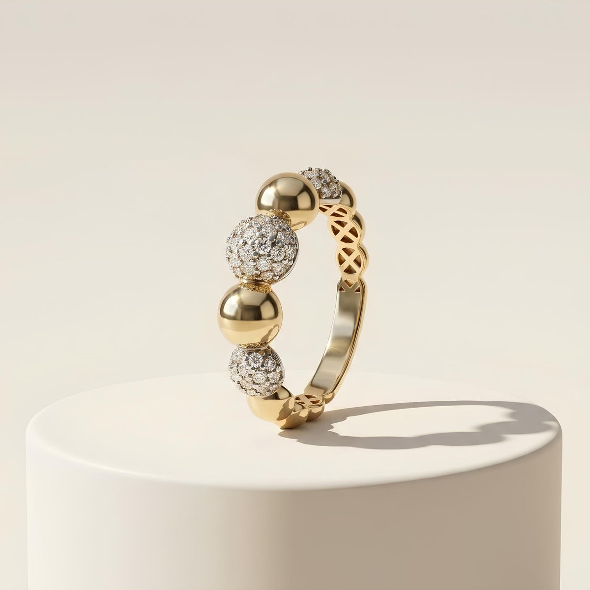 14K / 18K Solid Gold Pave Ball Ring