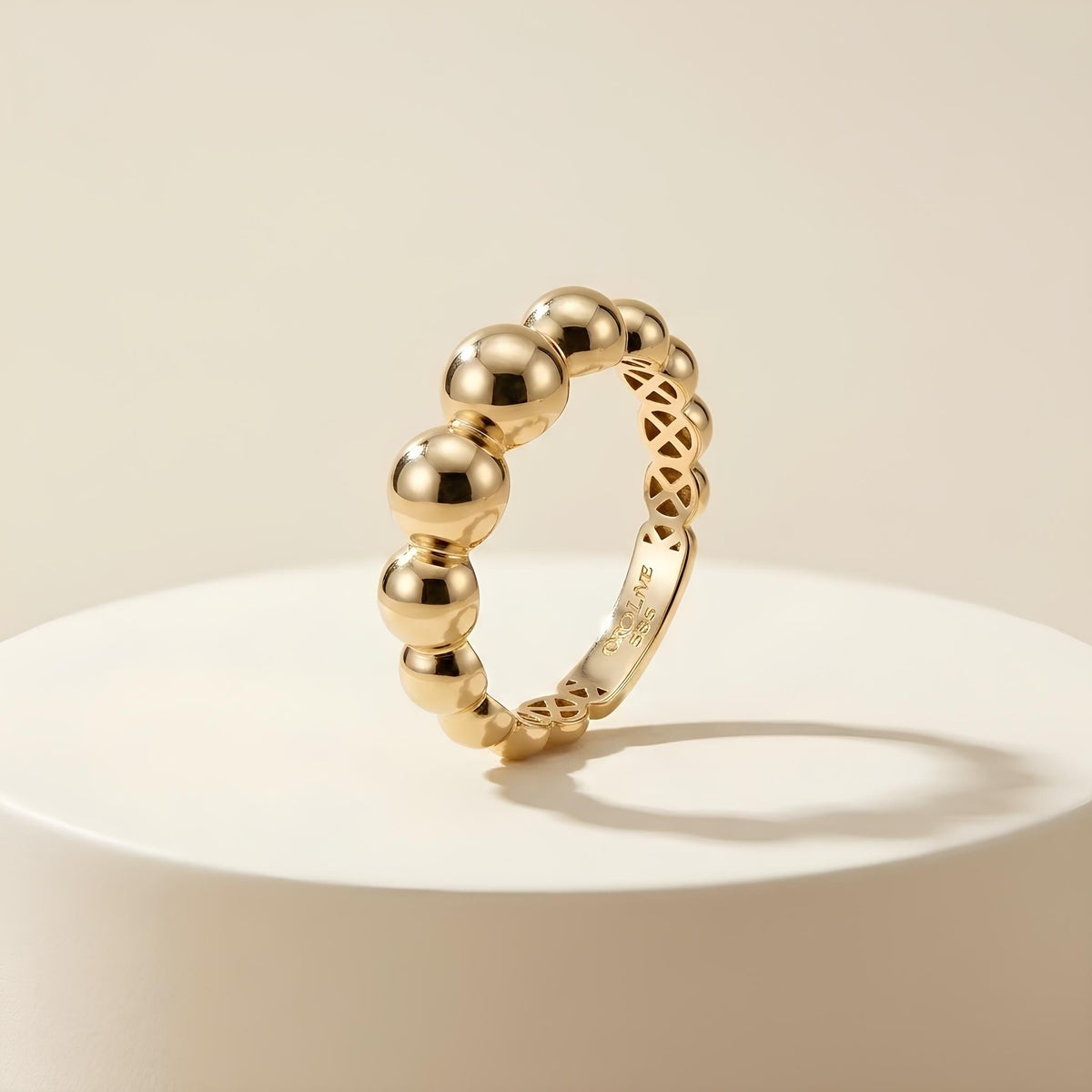14K / 18K Solid Gold Beaded Ball Ring
