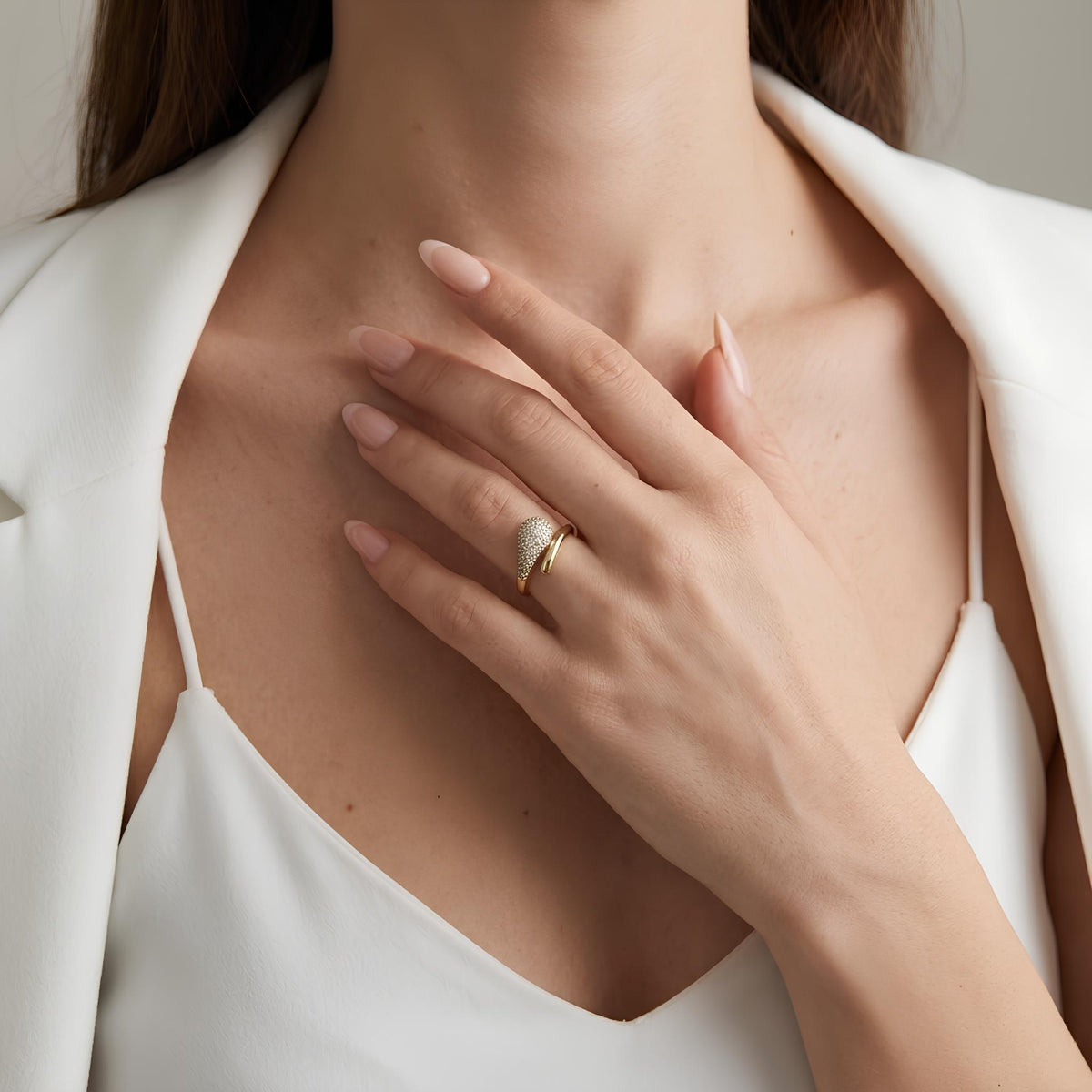 14K / 18K Solid Gold Pave Crossover Ring