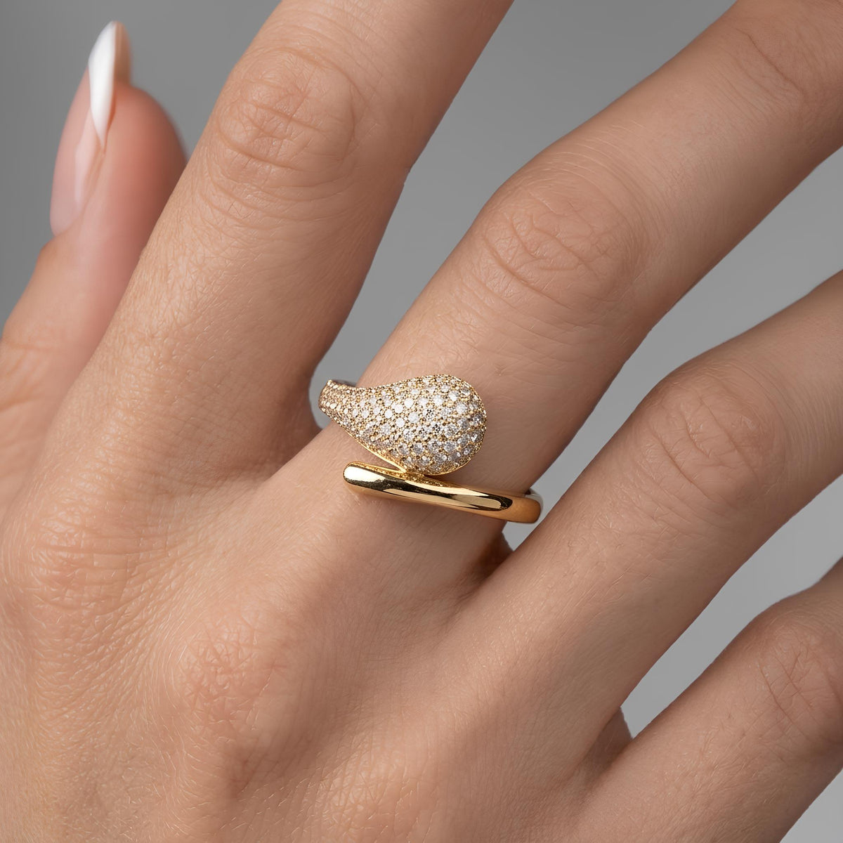 14K / 18K Solid Gold Pave Crossover Ring