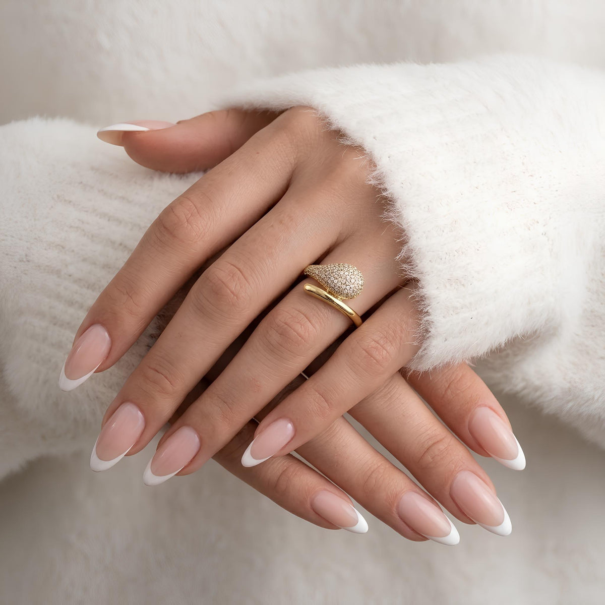 14K / 18K Solid Gold Pave Crossover Ring