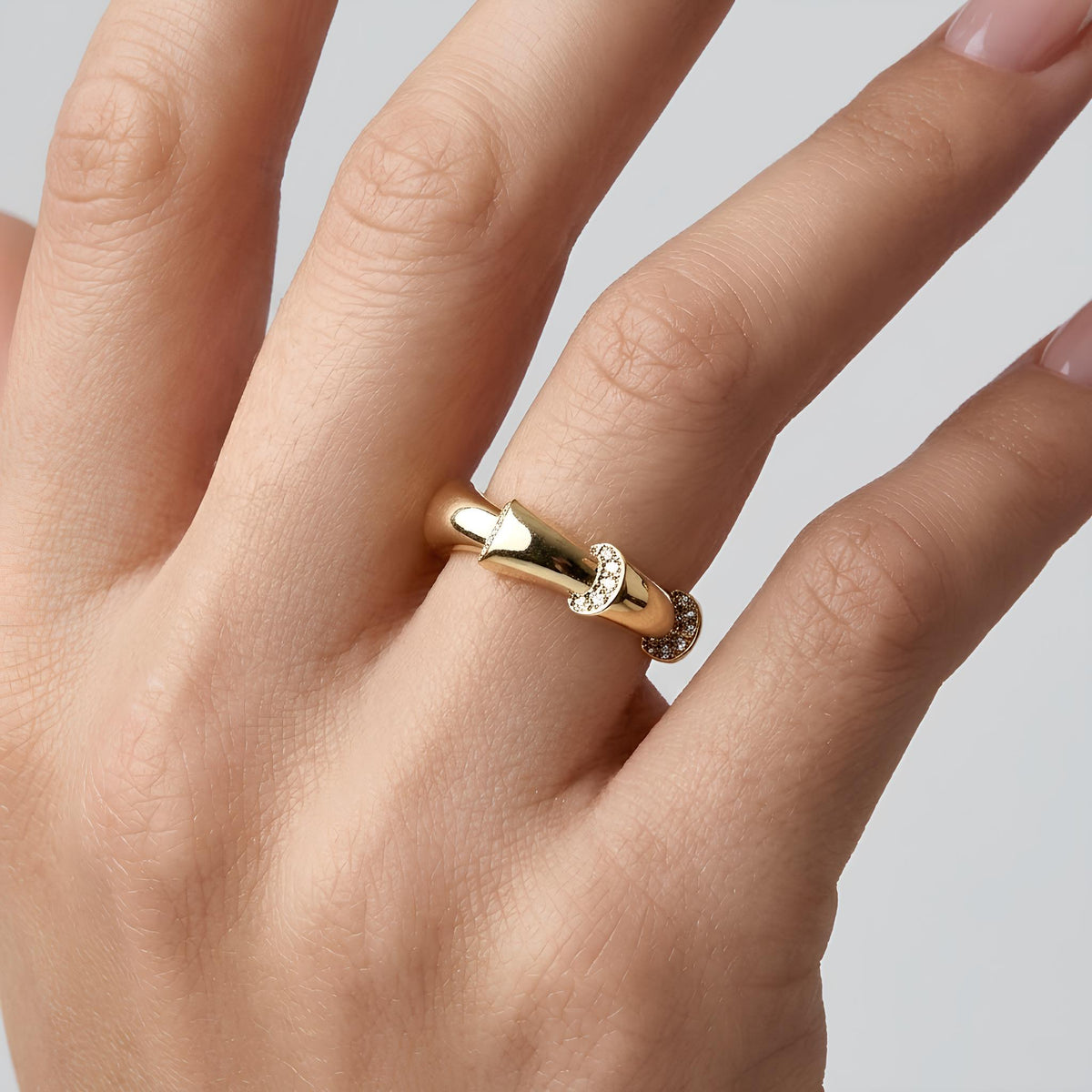 14K / 18K Solid Gold Pave Bamboo Ring