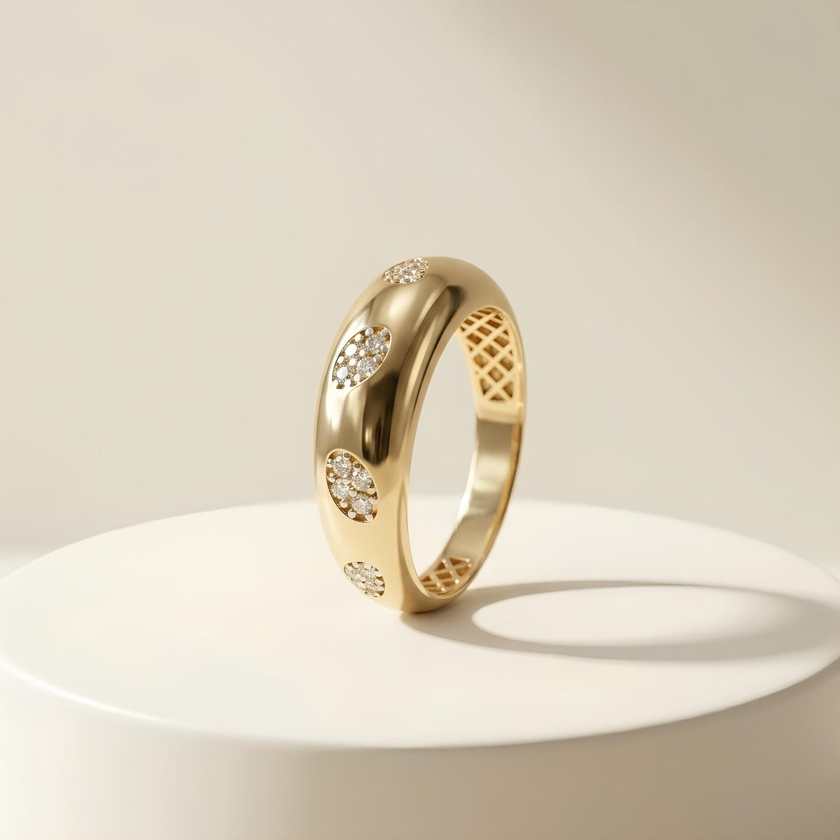 14K / 18K Solid Gold Pave Dome Ring