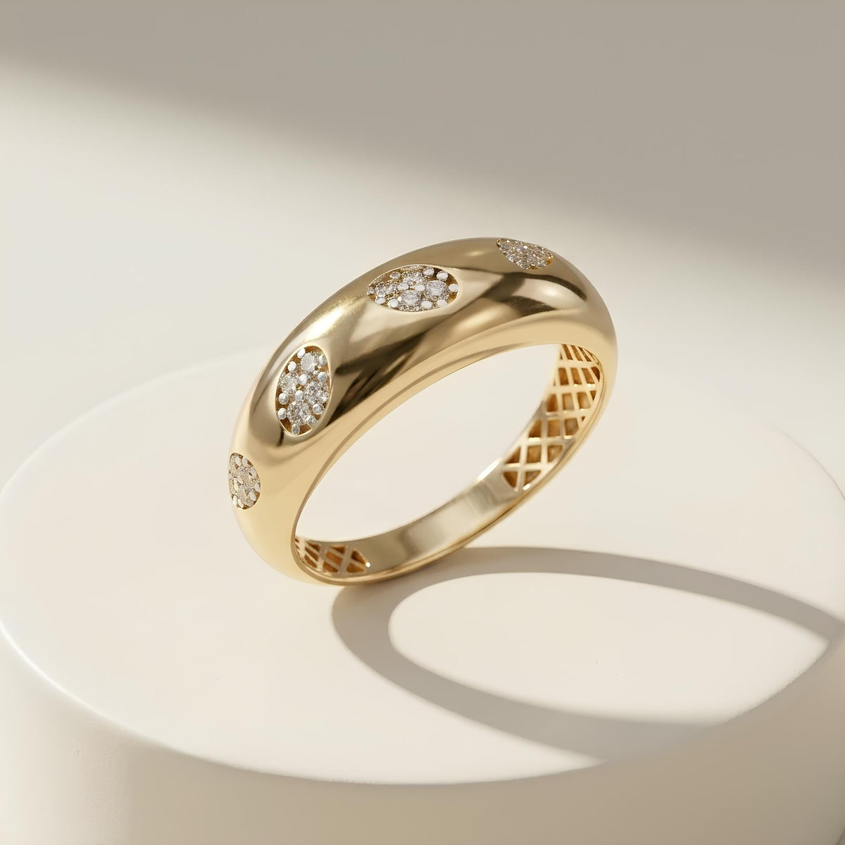 14K / 18K Solid Gold Pave Dome Ring