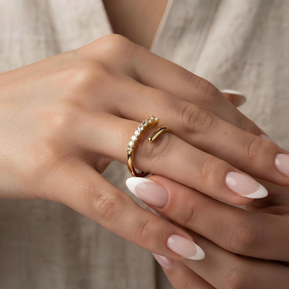 14K / 18K Solid Gold Zircon Open Ring