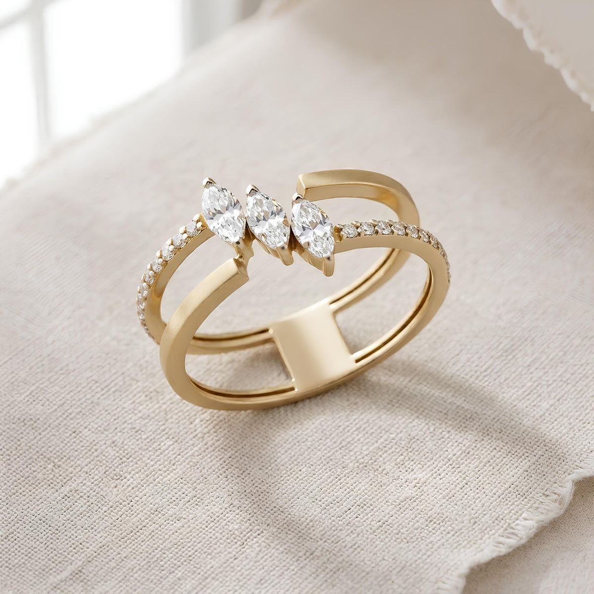 14K / 18K Solid Gold Marquise Zircon Ring
