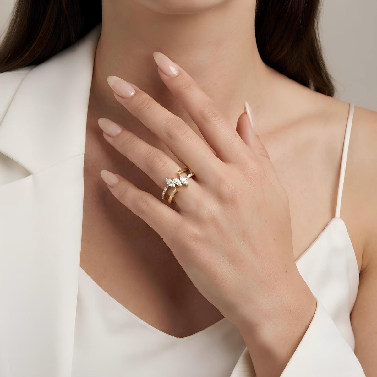 14K / 18K Solid Gold Marquise Zircon Ring
