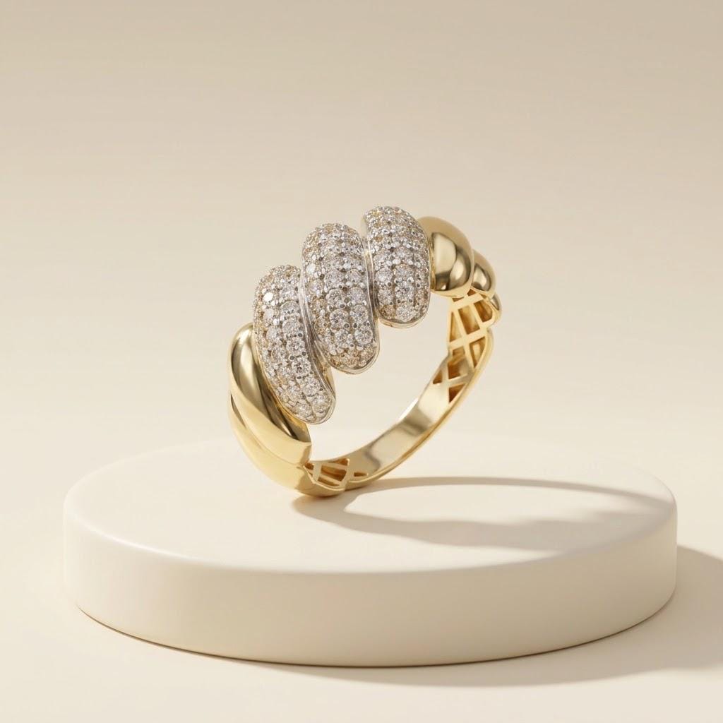 14K / 18K Solid Gold Pave Cocktail Ring