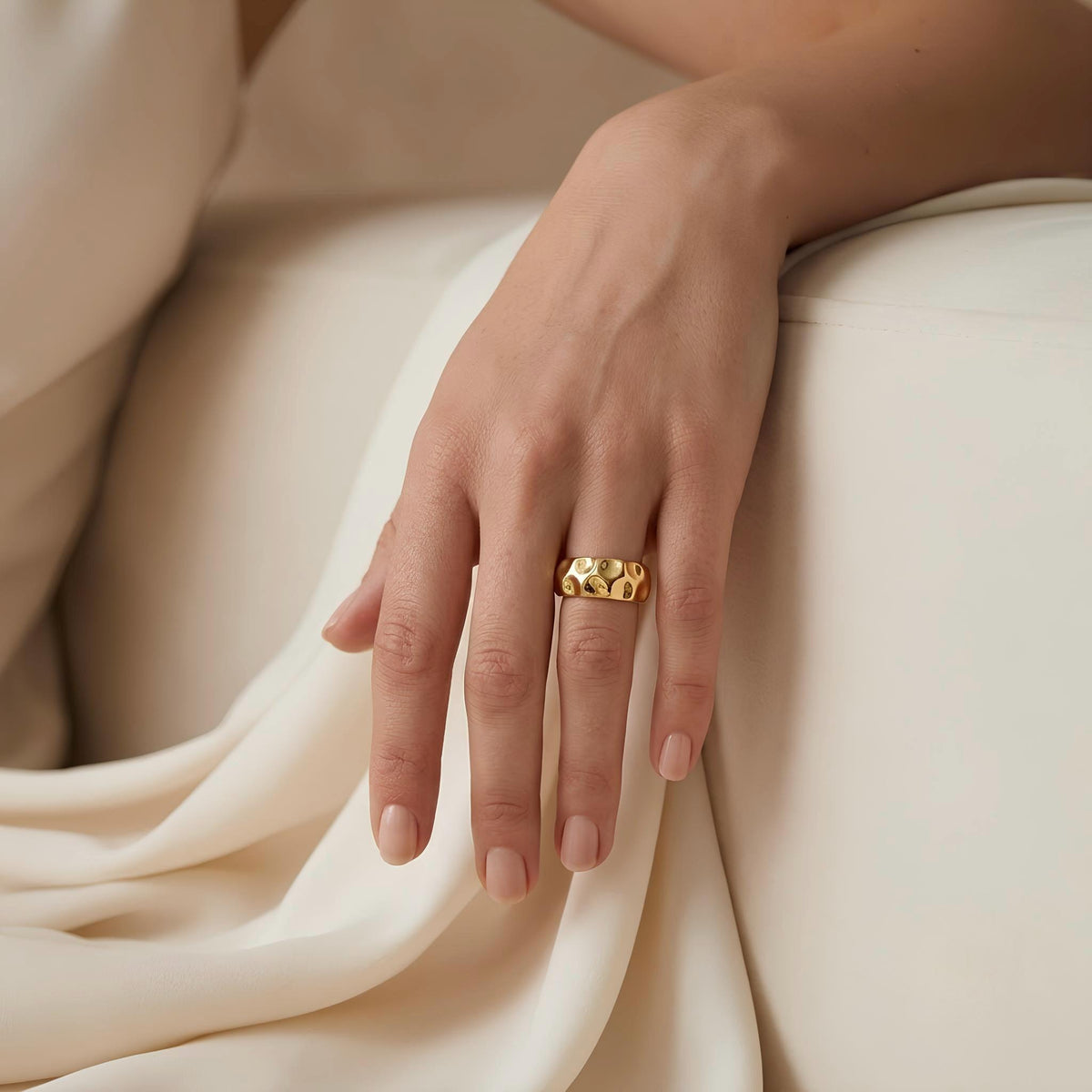 14K / 18K Solid Gold Hammered Dome Ring
