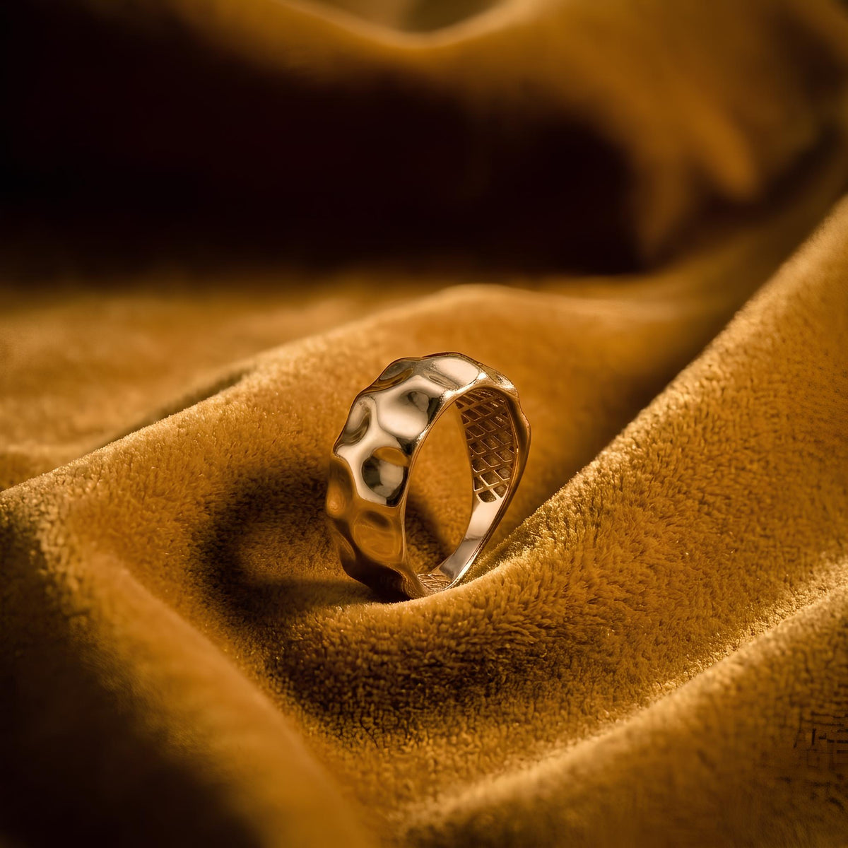 14K / 18K Solid Gold Hammered Dome Ring