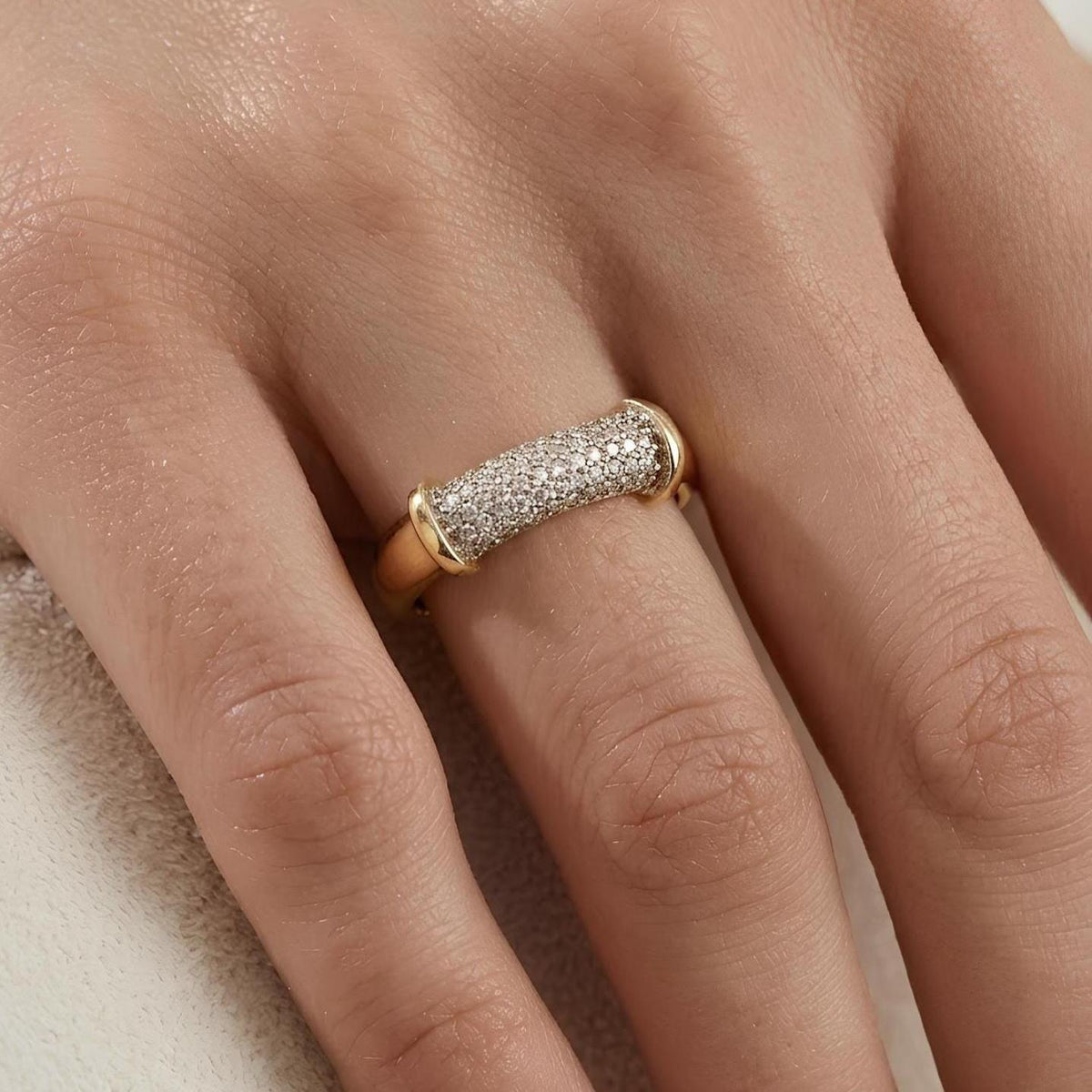 14K / 18K Solid Gold Pave Bar Ring