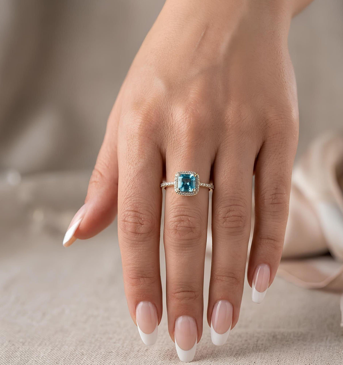 14K / 18K Solid Gold Blue Topaz Ring