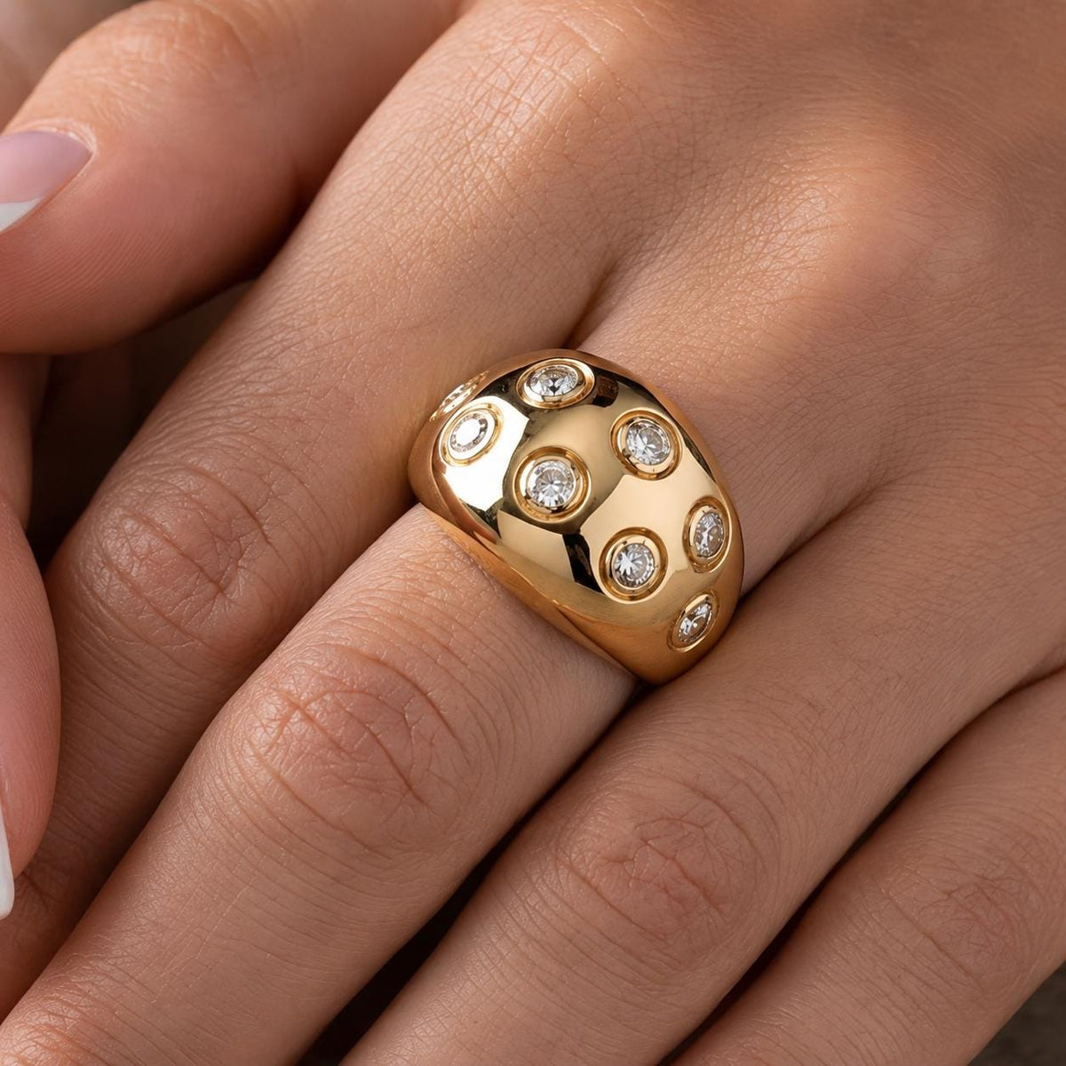 14K / 18K Solid Gold Zircon Dome Ring