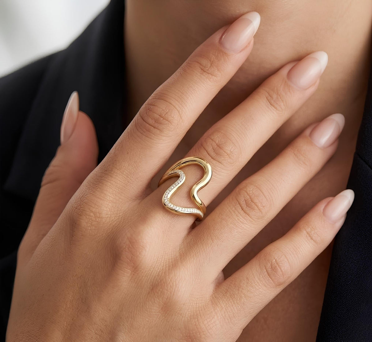 14K / 18K Solid Gold Abstract Zircon Ring