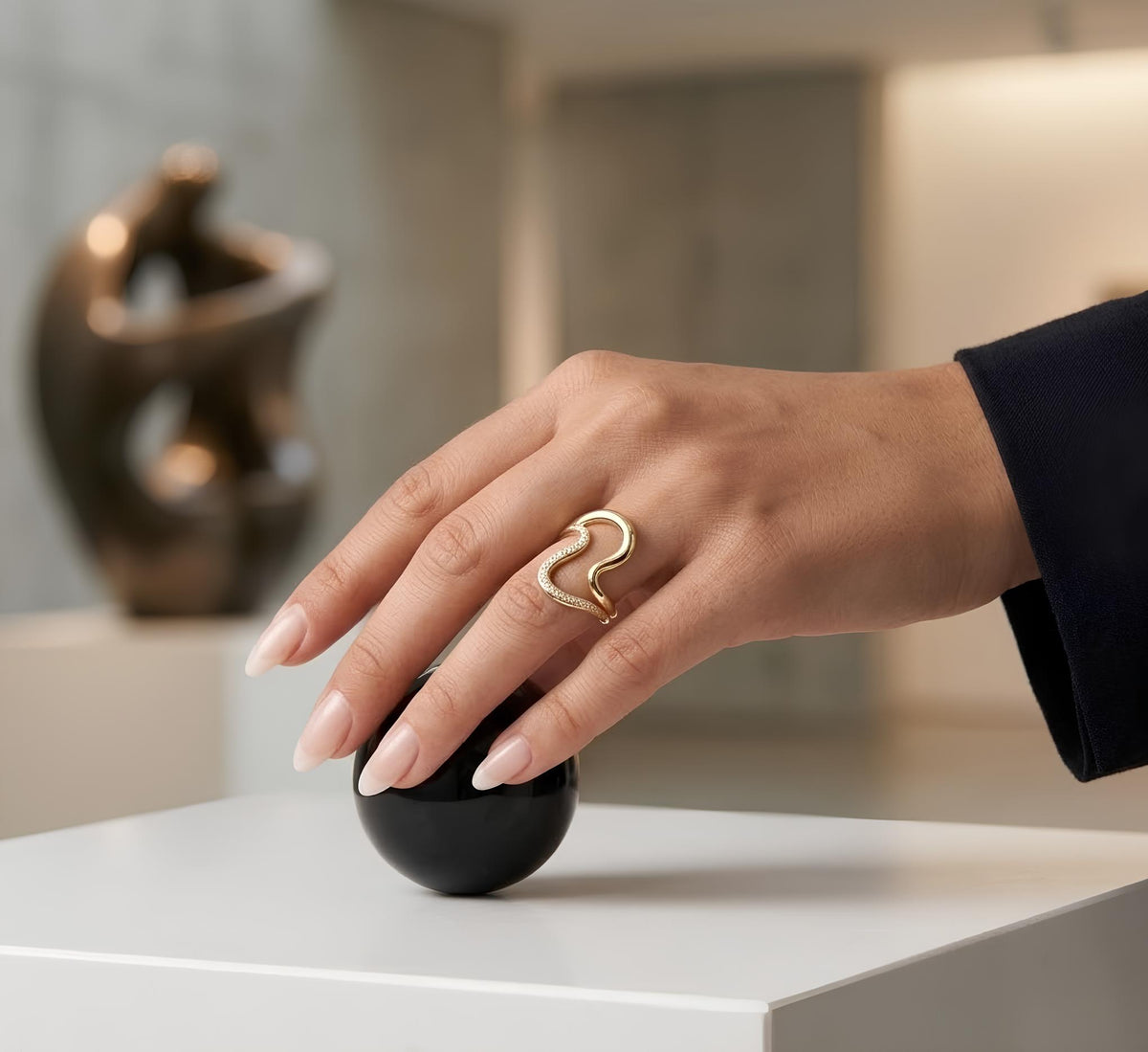 14K / 18K Solid Gold Abstract Zircon Ring