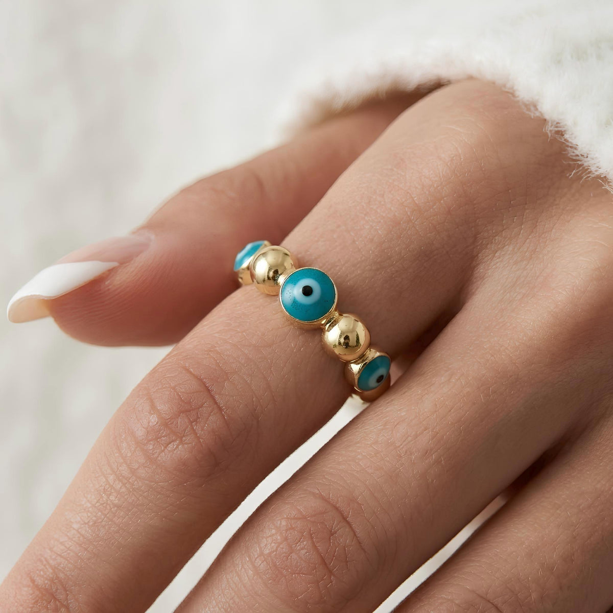 14K / 18K Solid Gold Evil Eye Ring