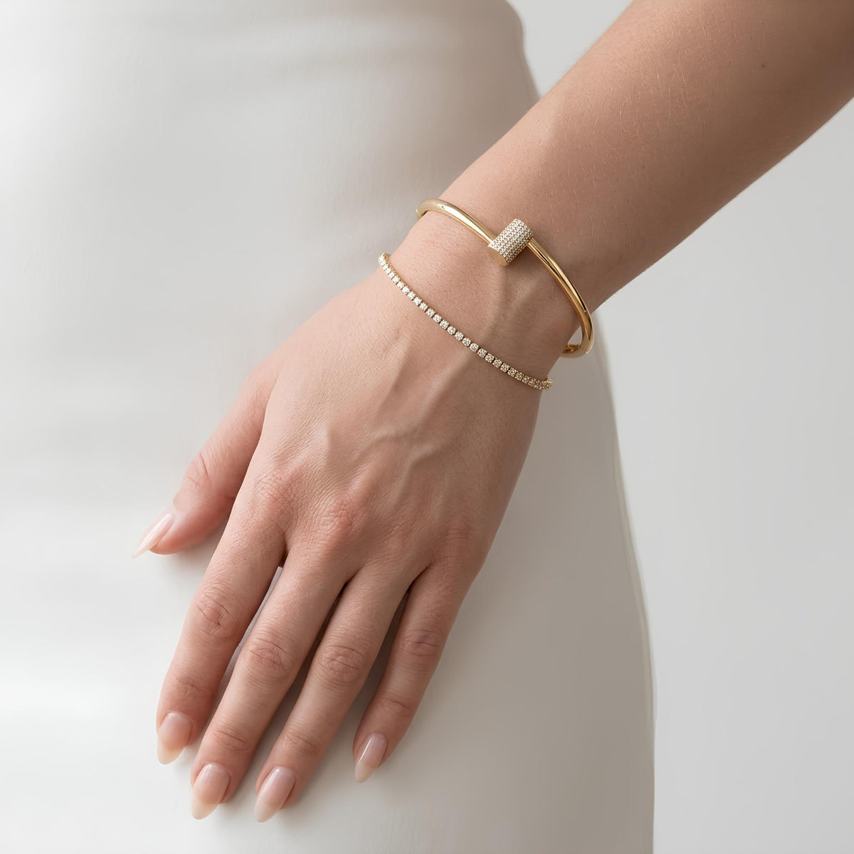 14K / 18K Solid Gold Pave Bypass Bangle