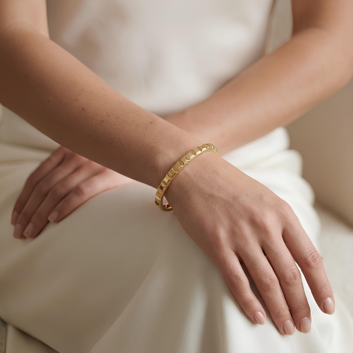14K / 18K Solid Gold Pave Pyramid Stud Bangle