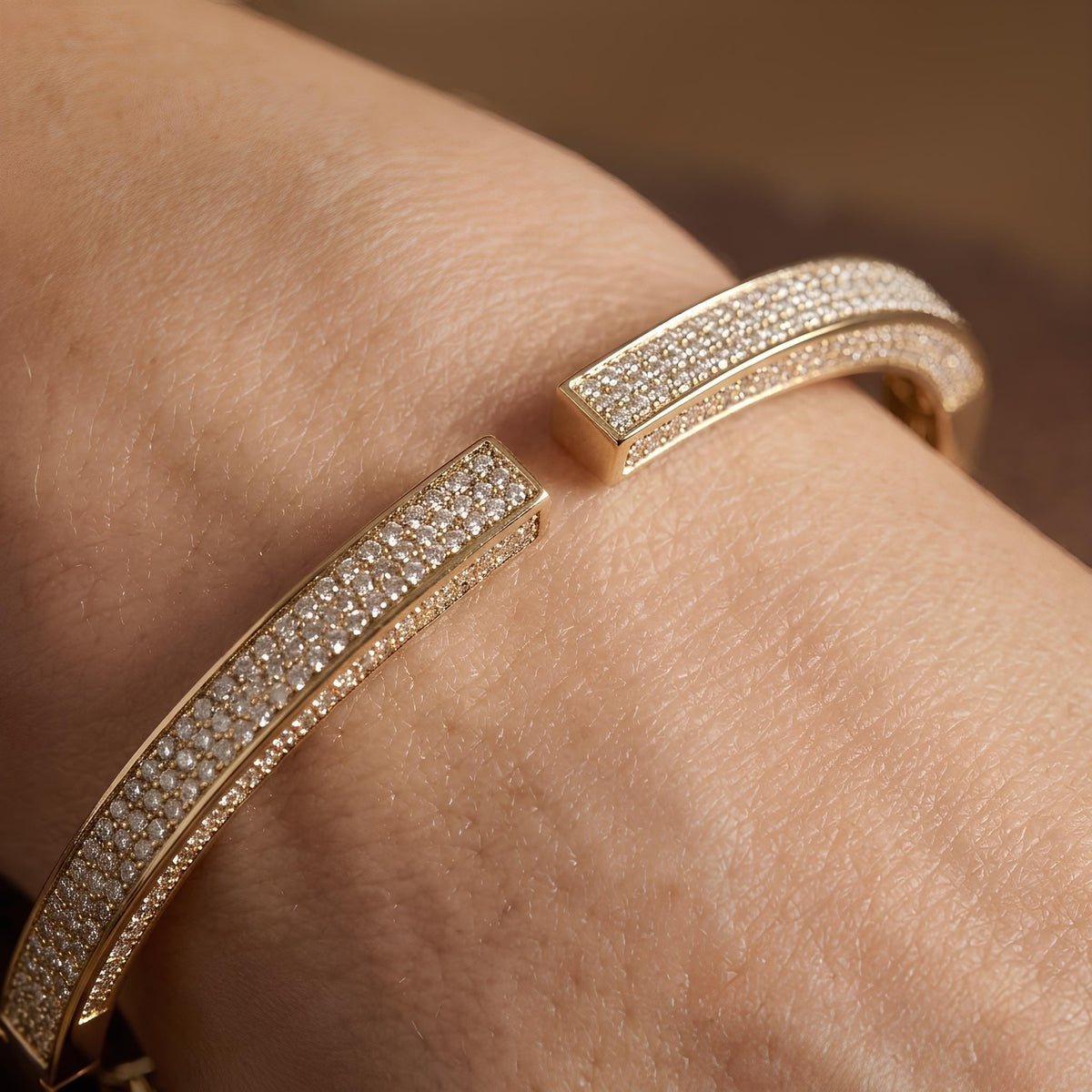 14K / 18K Solid Gold Double Row Pavé Zircon Bangle