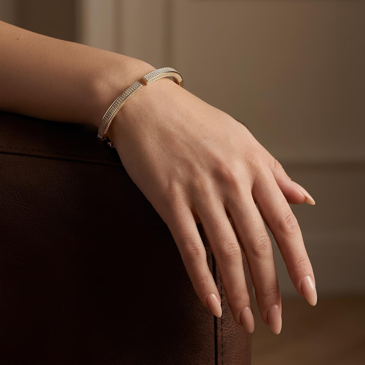 14K / 18K Solid Gold Double Row Pavé Zircon Bangle