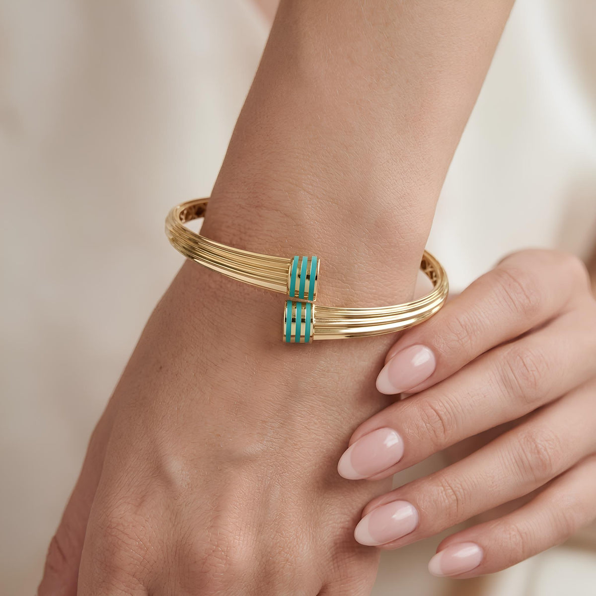 14K / 18K Solid Gold Ottoman-Inspired Enamel Bangle
