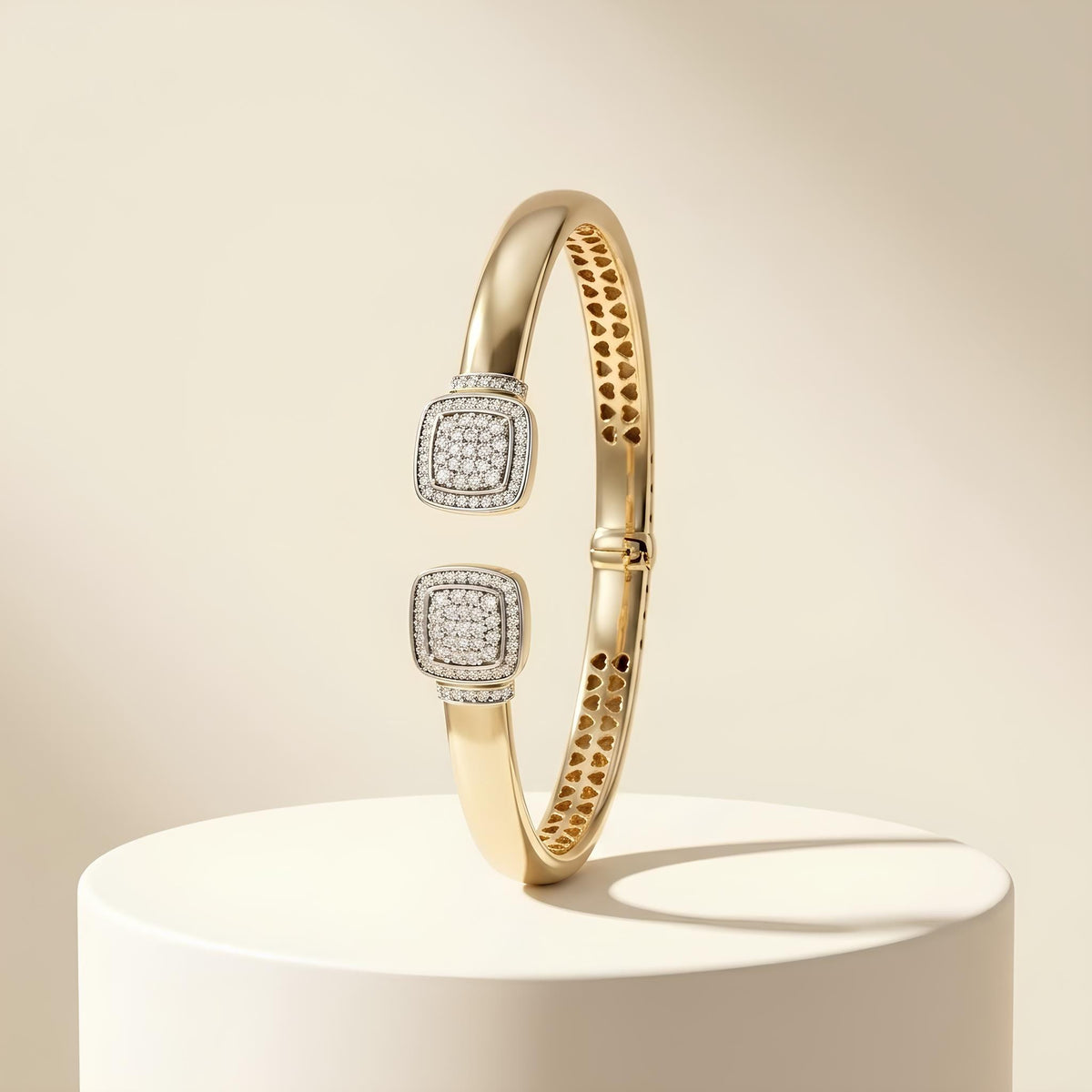 14K / 18K Solid Gold Cushion Halo Zircon Bangle