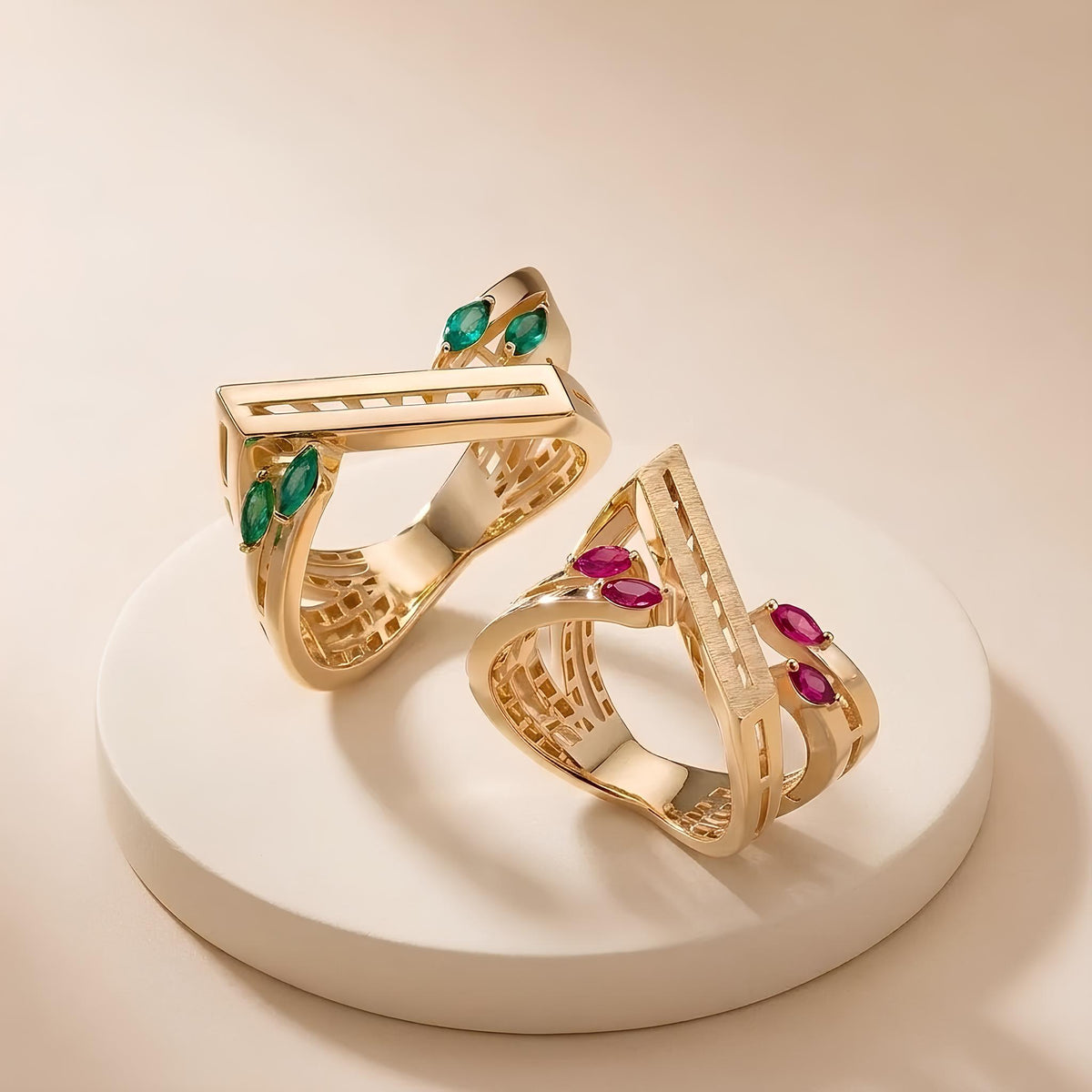 14K / 18K Solid Gold Marquise Gemstone Ring