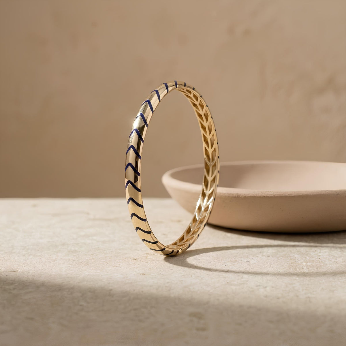 14K / 18K Solid Gold Chevron Enamel Bangle