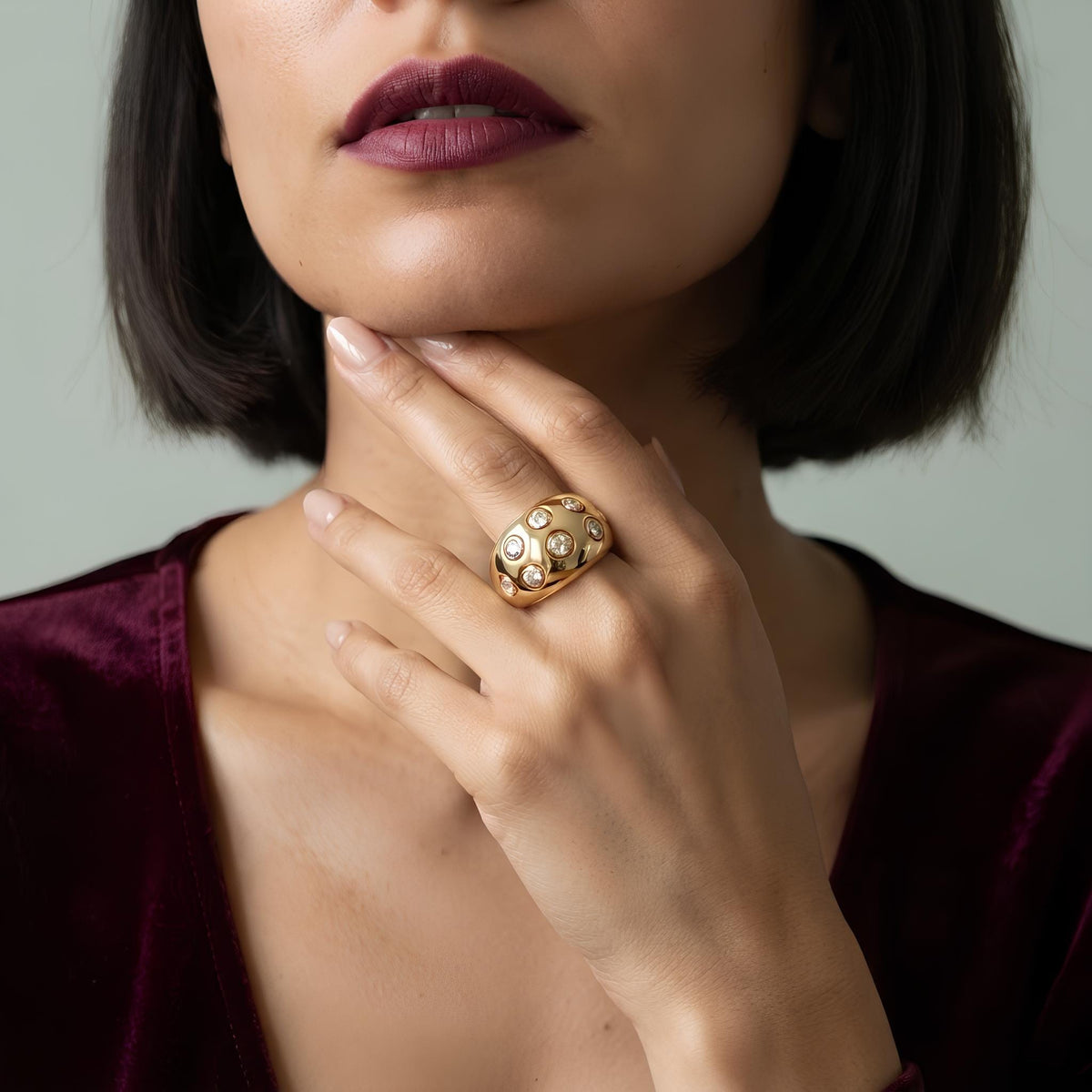 14K / 18K Solid Gold Zircon Dome Ring