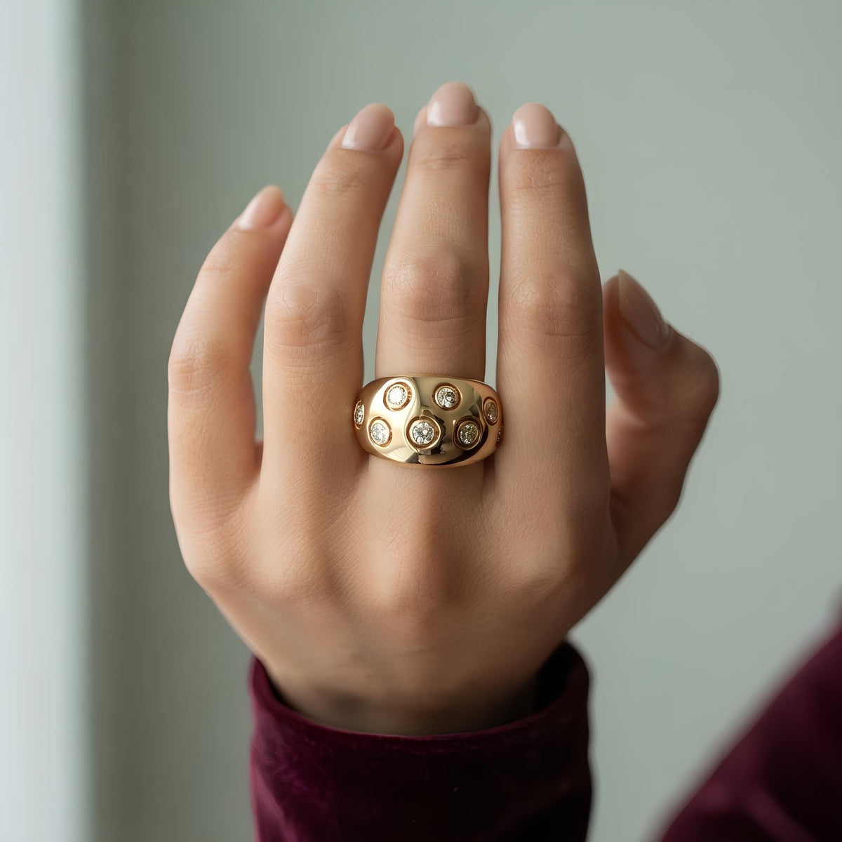 14K / 18K Solid Gold Zircon Dome Ring