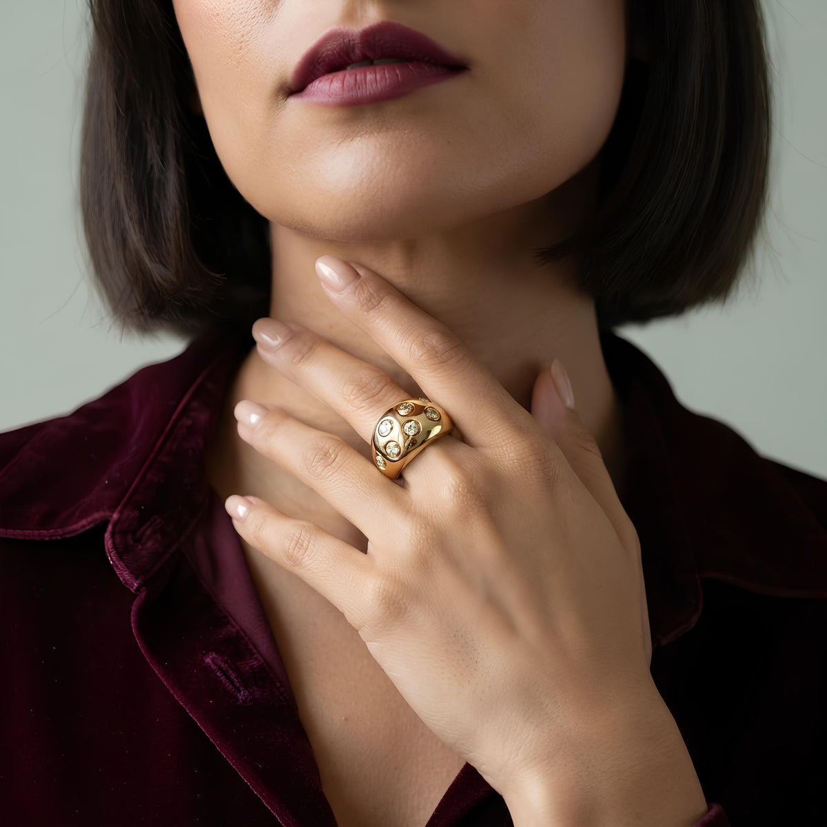 14K / 18K Solid Gold Zircon Dome Ring