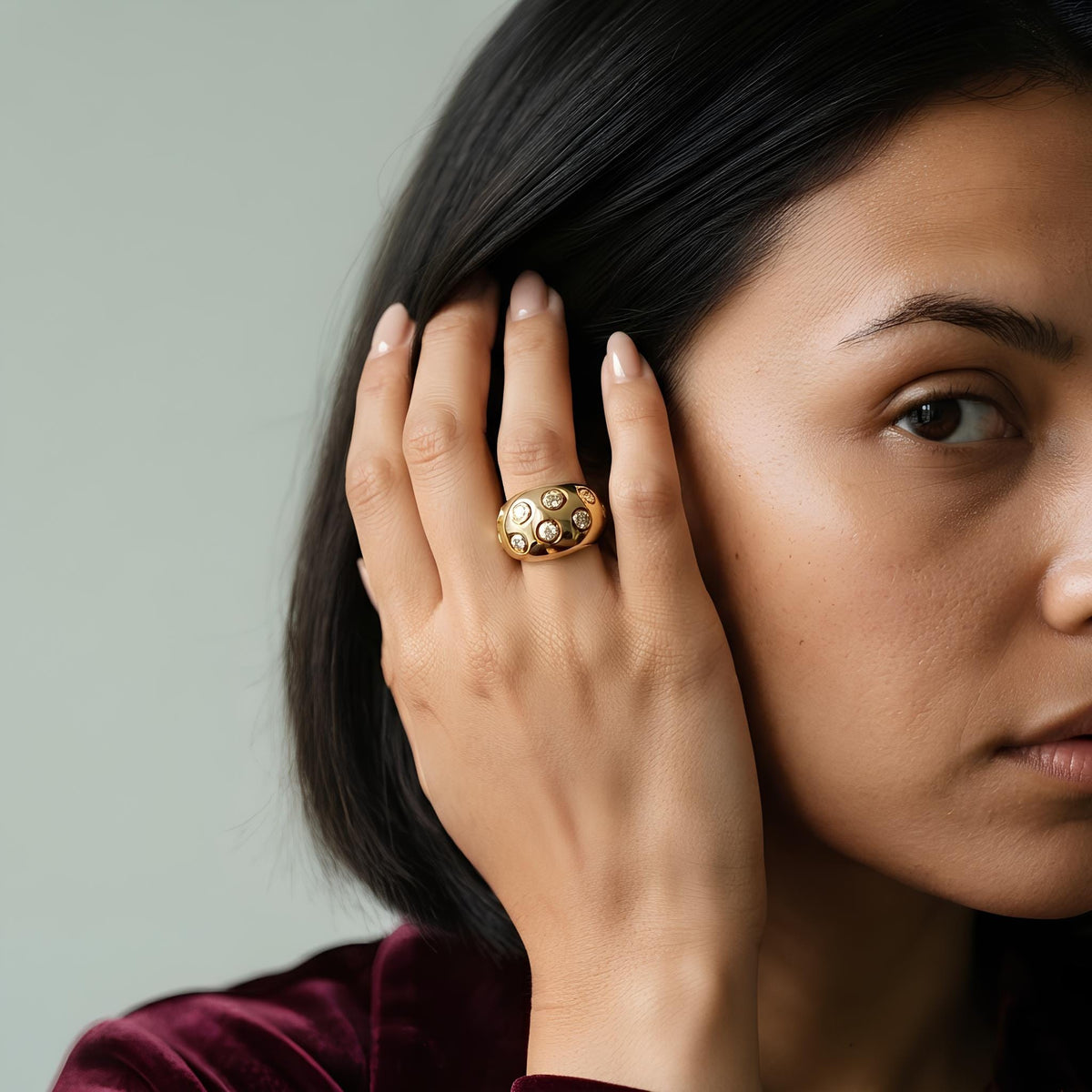 14K / 18K Solid Gold Zircon Dome Ring