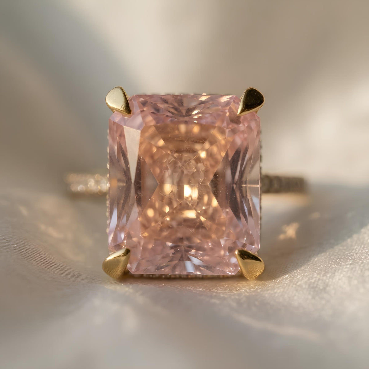 14K / 18K Solid Gold Pink Zircon Halo Ring