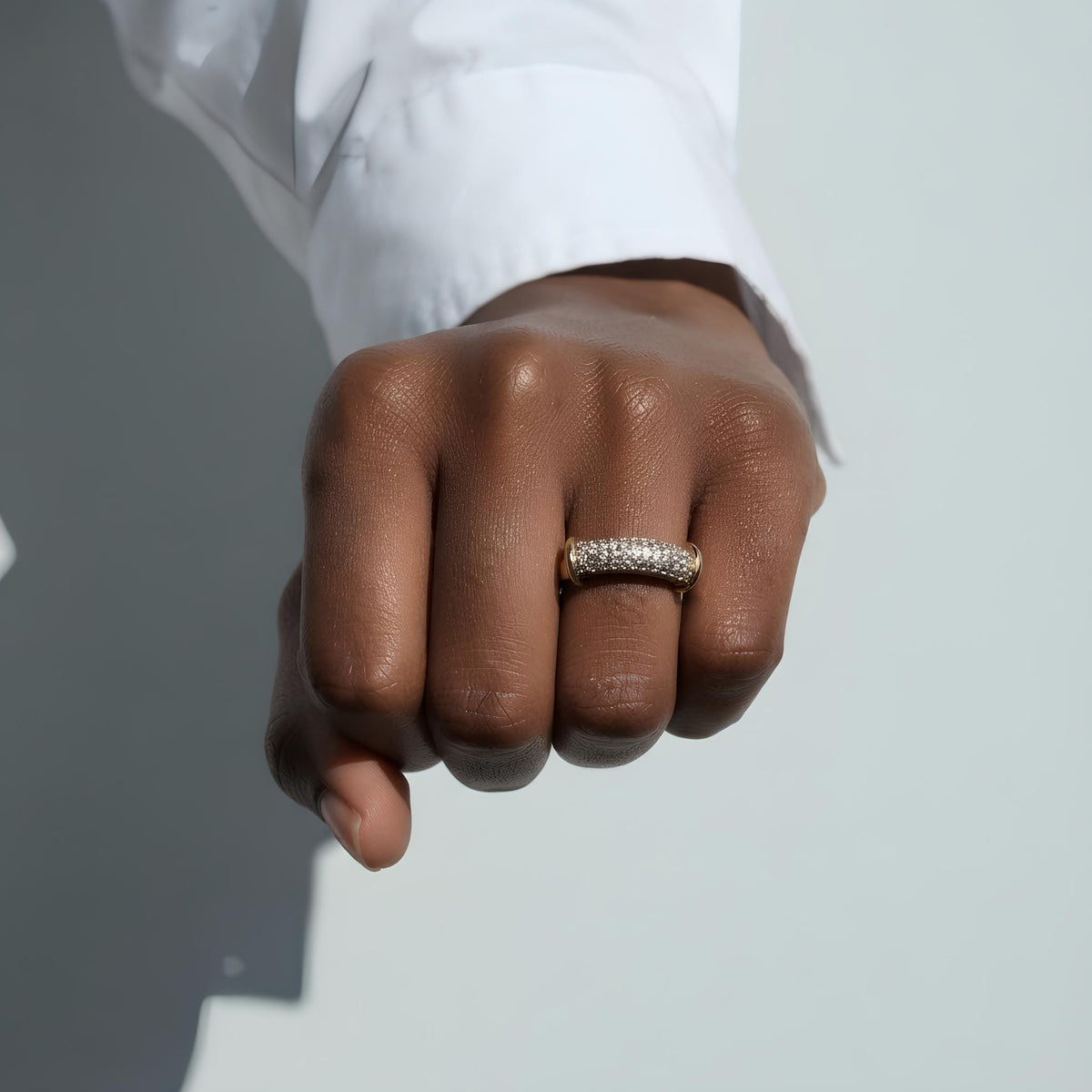 14K / 18K Solid Gold Pave Bar Ring