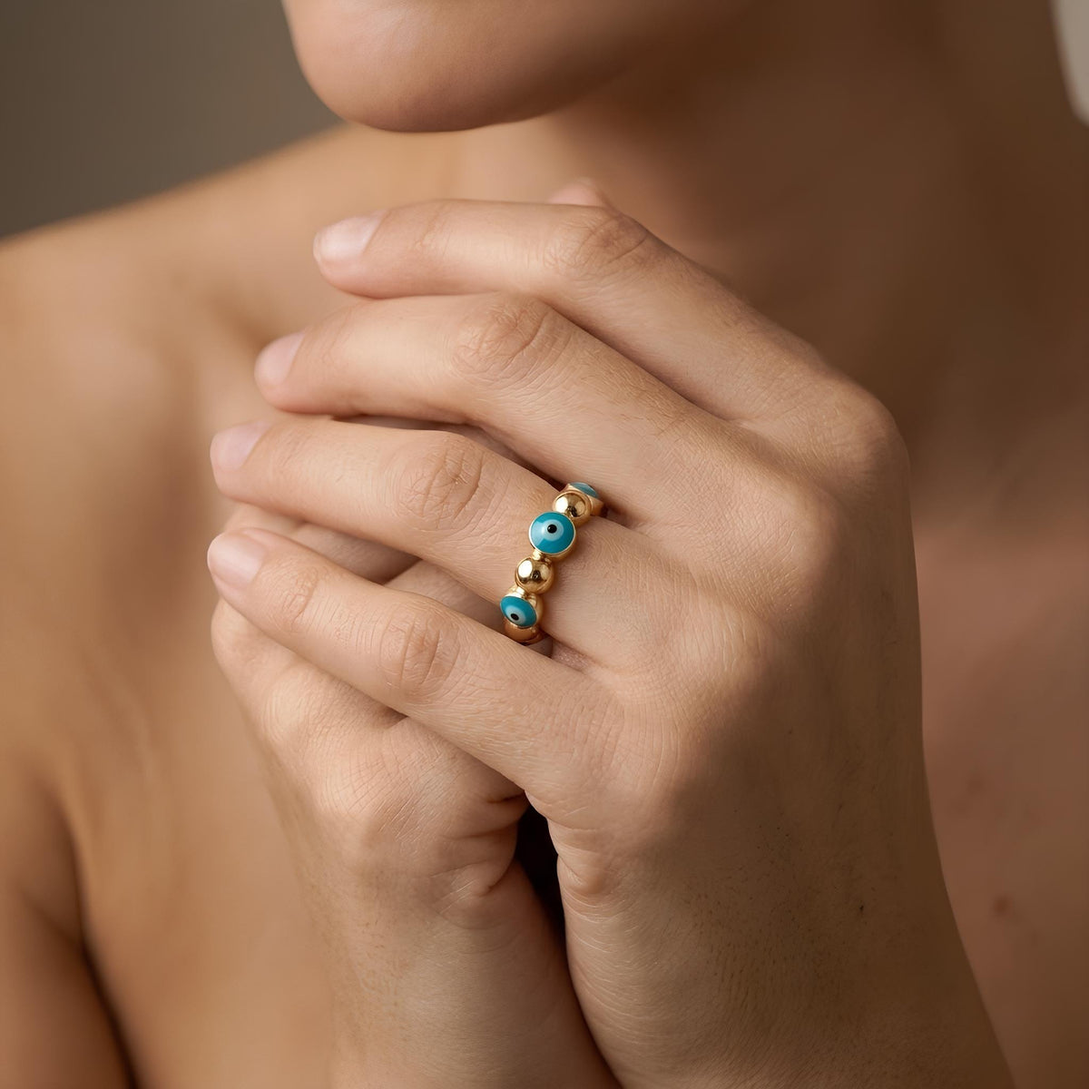 14K / 18K Solid Gold Evil Eye Ring