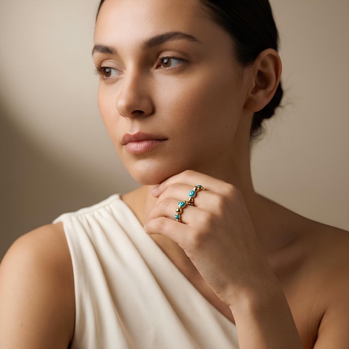 14K / 18K Solid Gold Evil Eye Ring