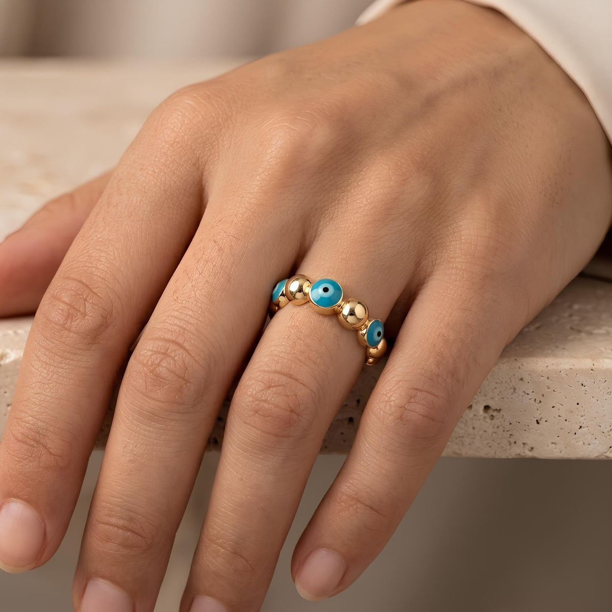 14K / 18K Solid Gold Evil Eye Ring
