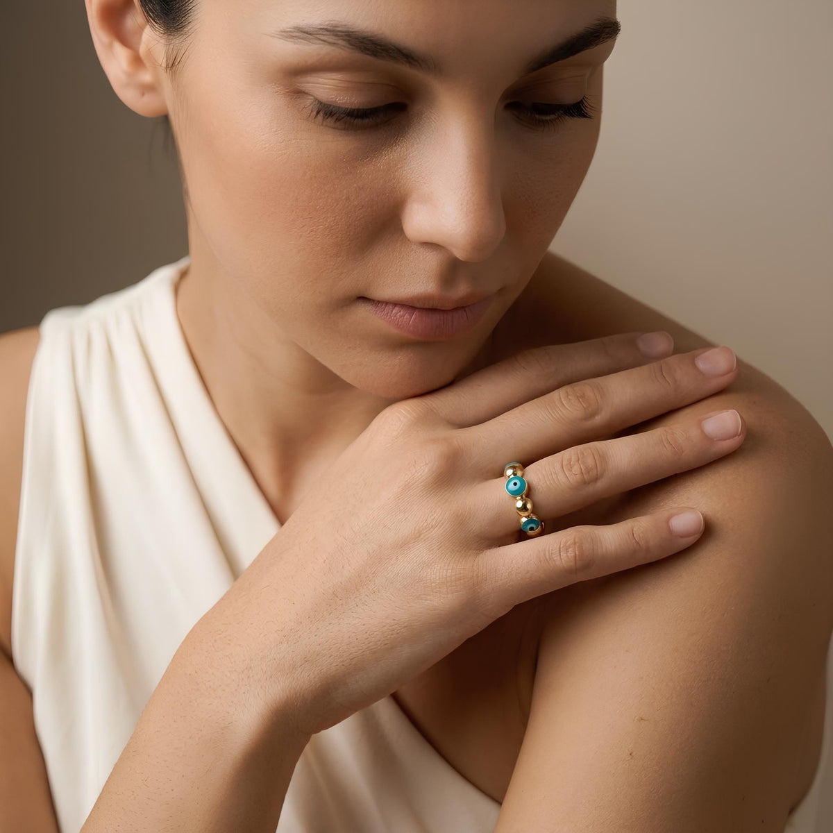 14K / 18K Solid Gold Evil Eye Ring