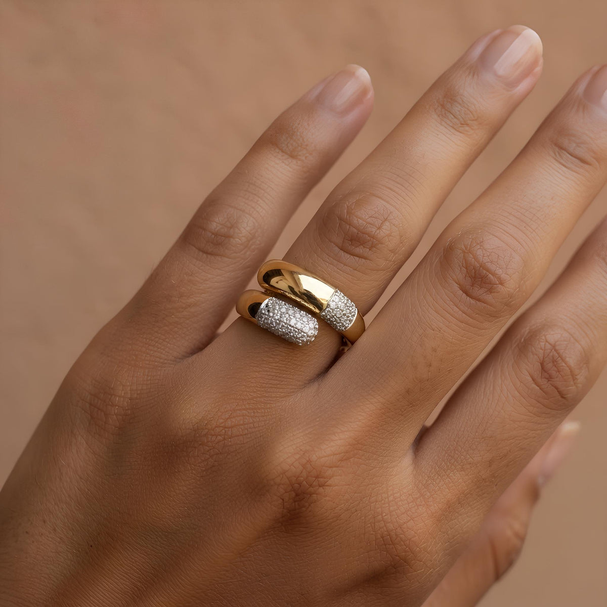 14K / 18K Solid Gold Pave Crossover Ring