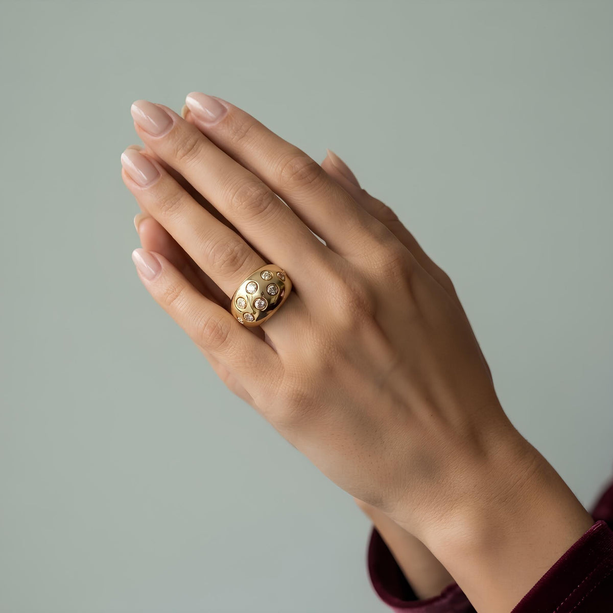 14K / 18K Solid Gold Zircon Dome Ring