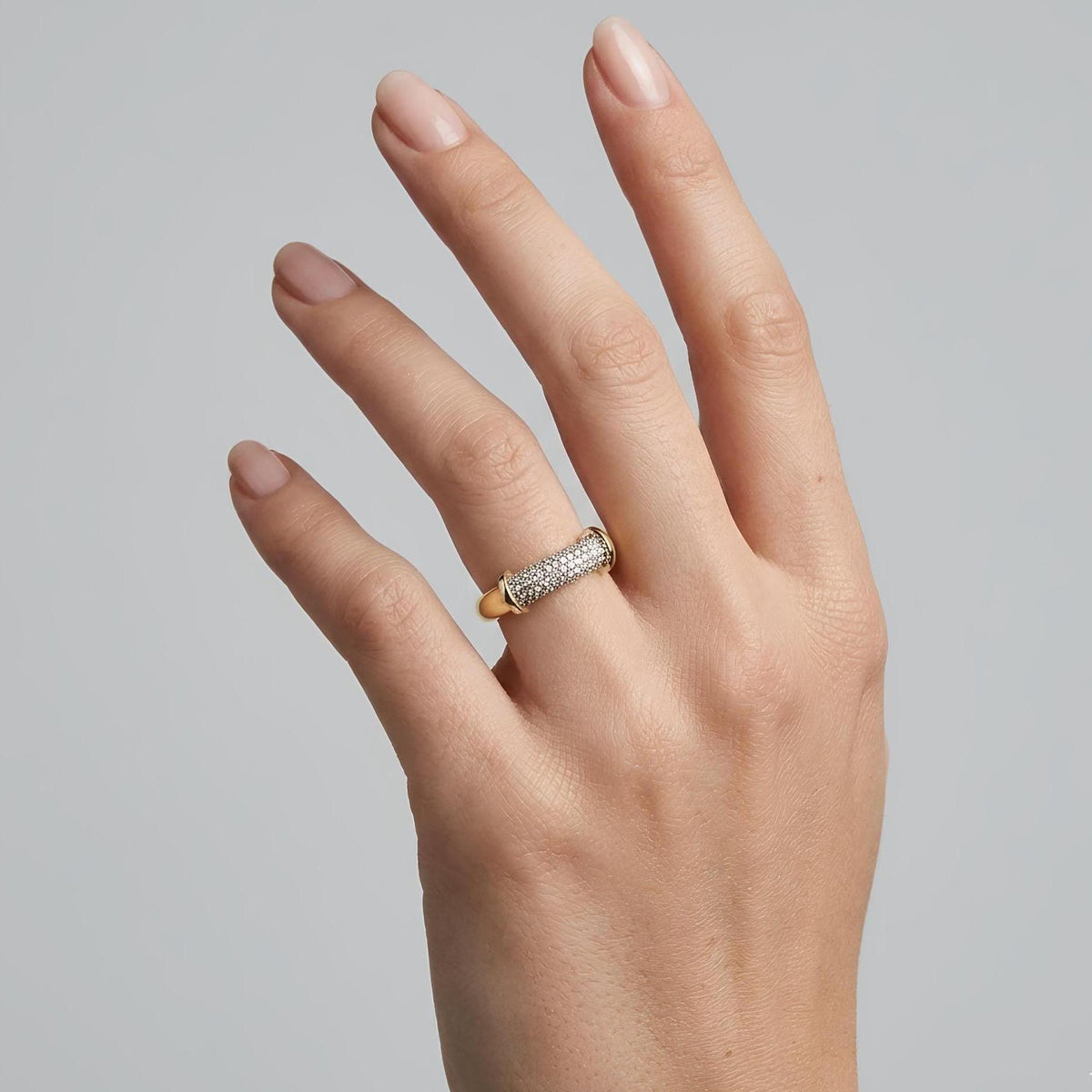 14K / 18K Solid Gold Pave Bar Ring