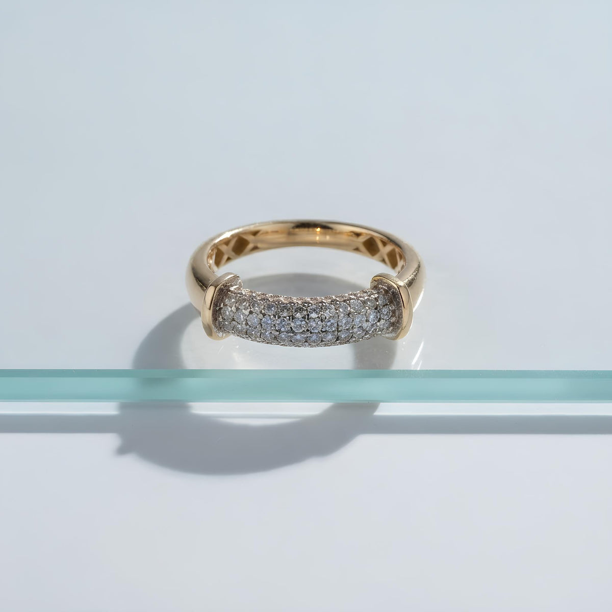 14K / 18K Solid Gold Pave Bar Ring