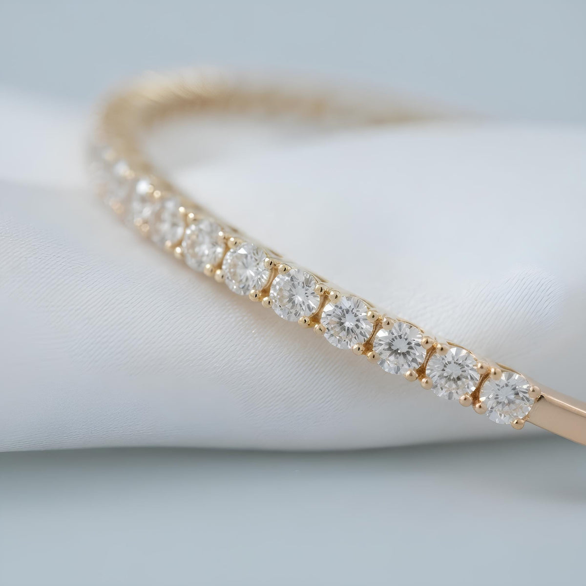 14K / 18K Solid Gold Pave Zircon Tennis Bangle