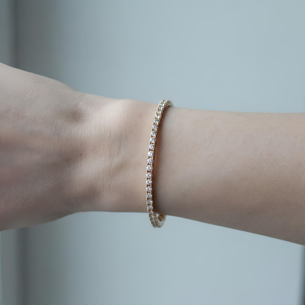 14K / 18K Solid Gold Pave Zircon Tennis Bangle