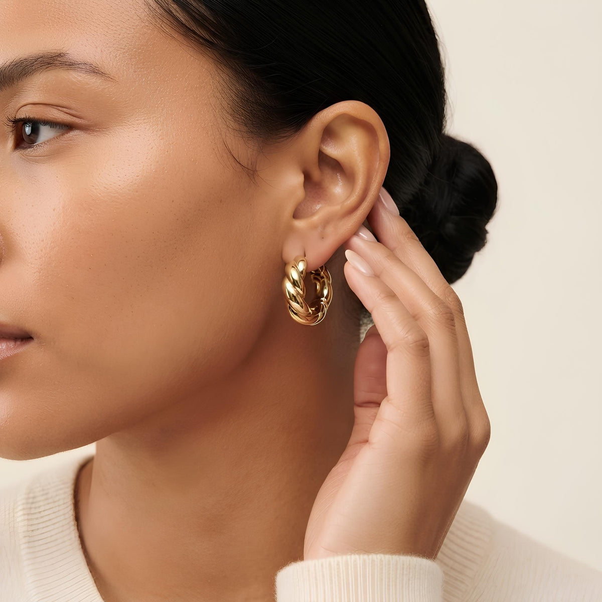 14K / 18K Solid Gold Croissant Hoop Earrings