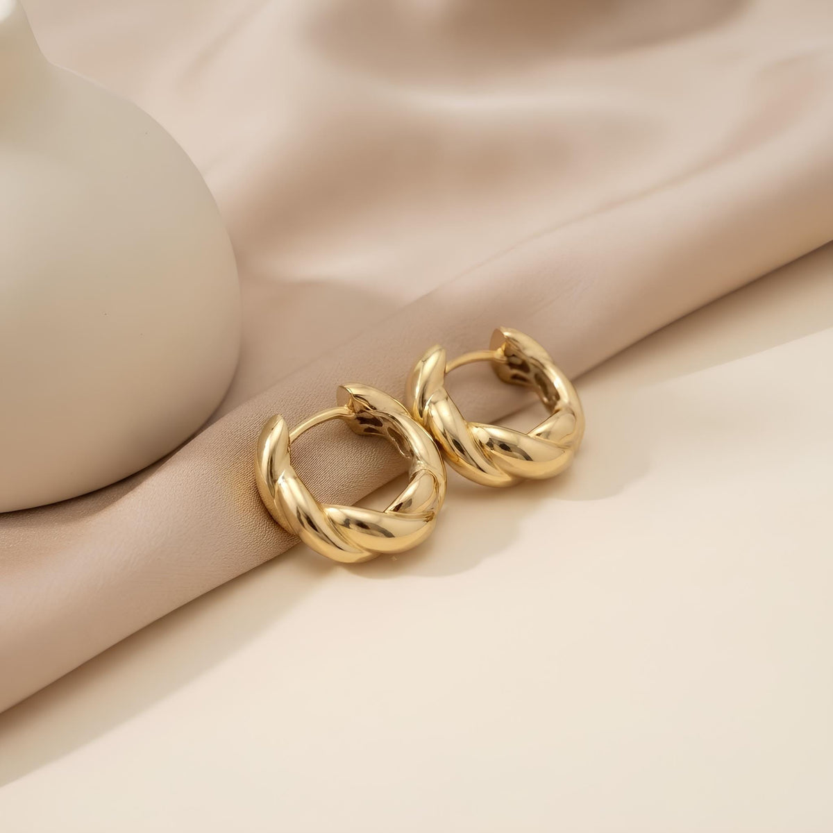 14K / 18K Solid Gold Croissant Hoop Earrings