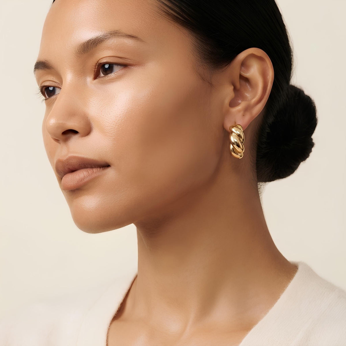 14K / 18K Solid Gold Croissant Hoop Earrings